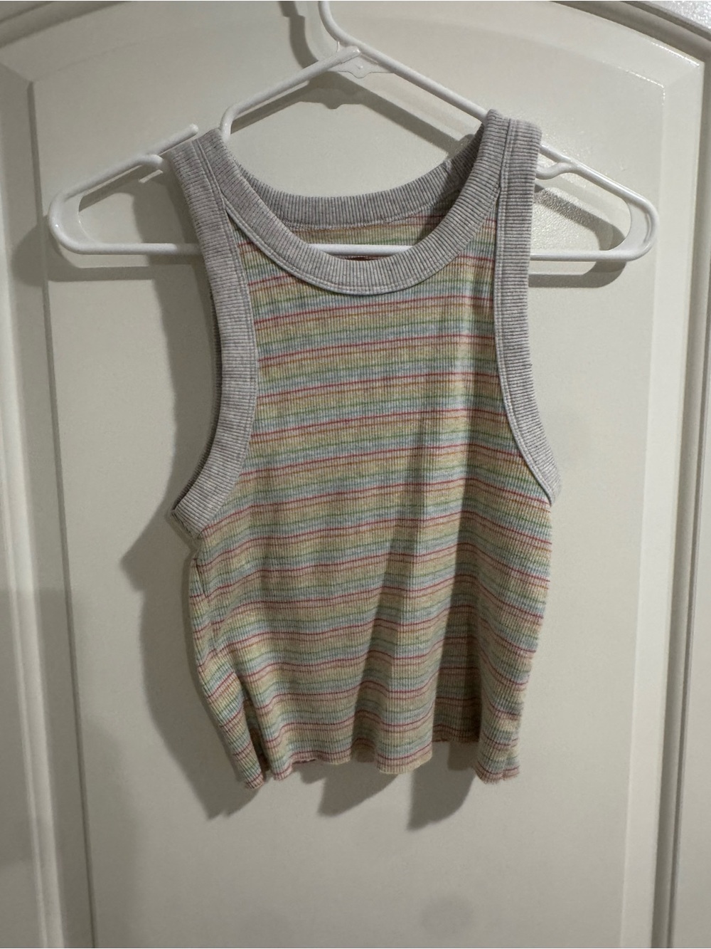 aerie Pastel Multistripe Ribbed cropped Tank Top with Gray Trim